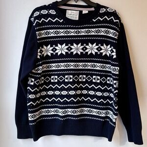 Weatherproof Fair Isle Crew Neck Sweater Women's XL Black White Snowflakes